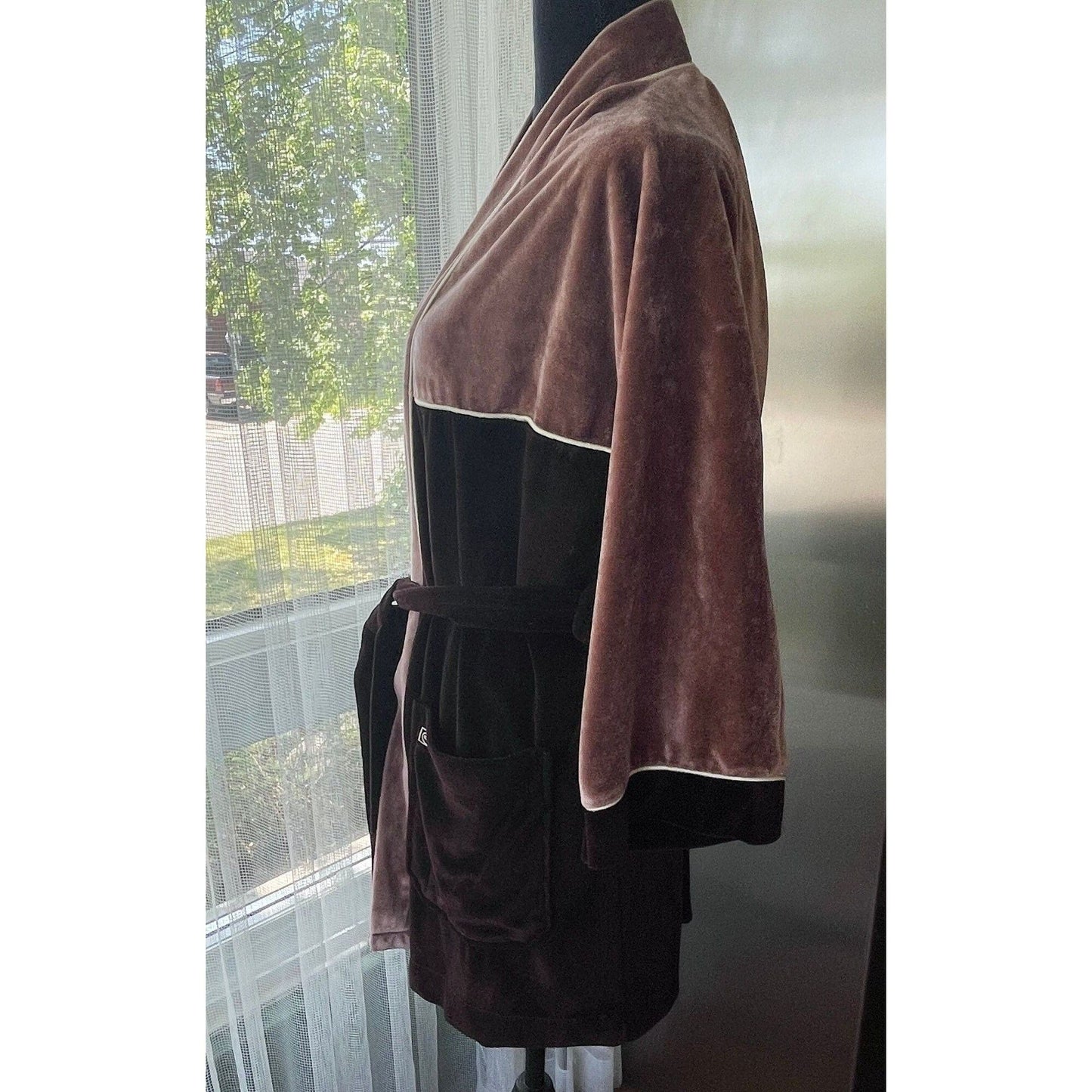 Vintage 1970s bathrobe, Pierre Cardin men's robe, chocolate brown velvet
