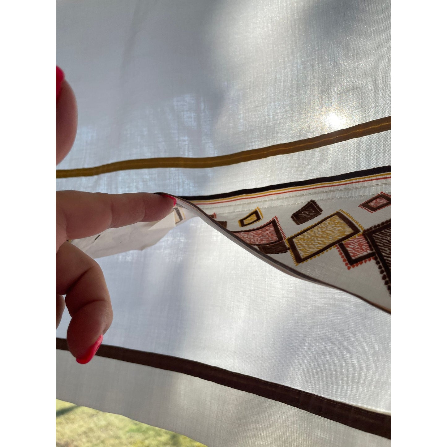 Vintage 60s short curtain, flocked fabric