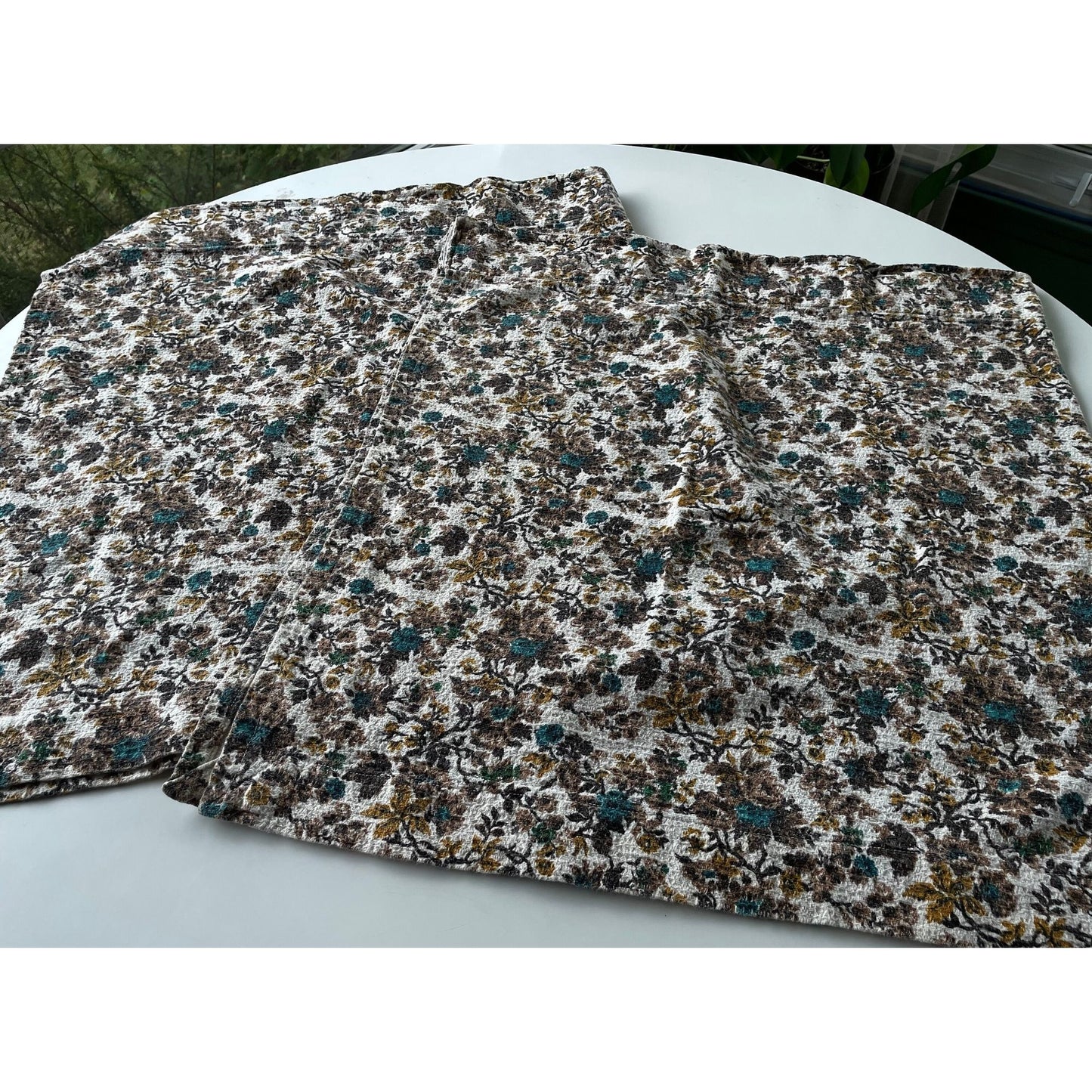Vintage 60s brown blue floral barkcloth curtain single panel