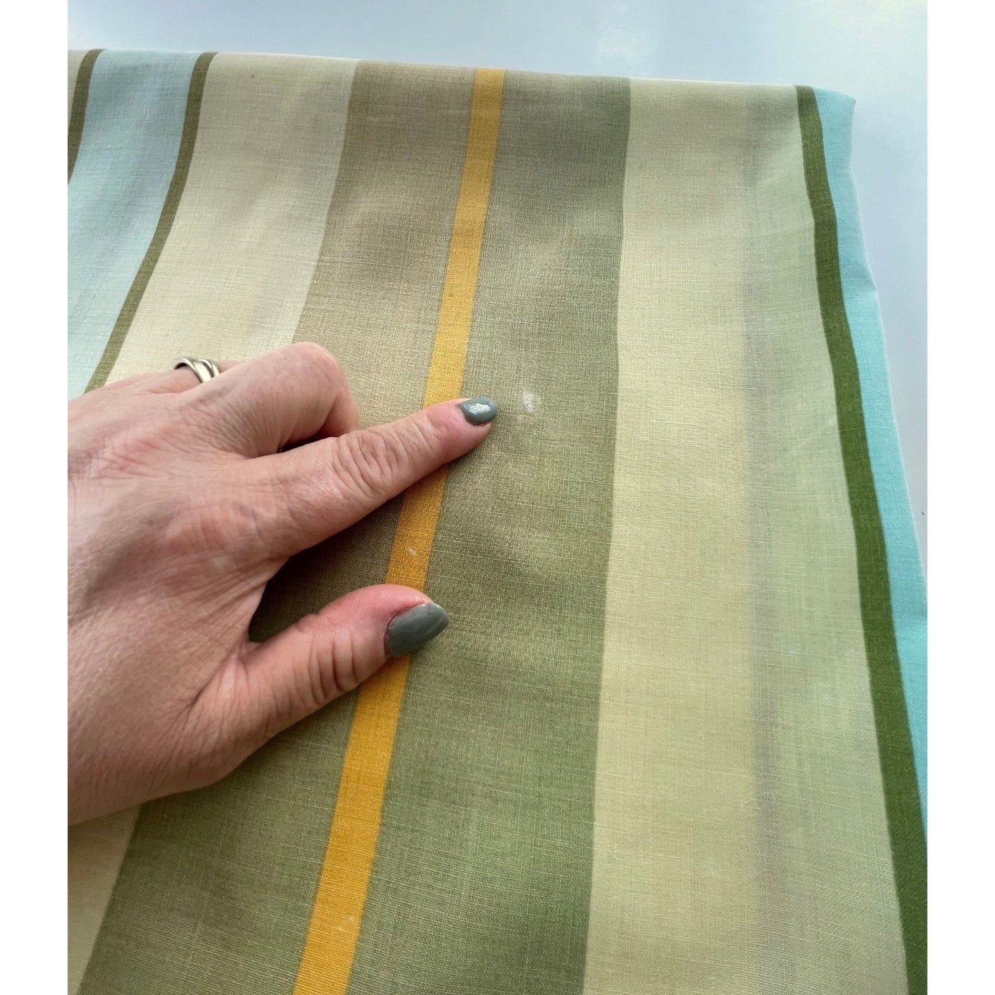 Vintage 80s pillowcase, green, yellow and blue stripes pattern