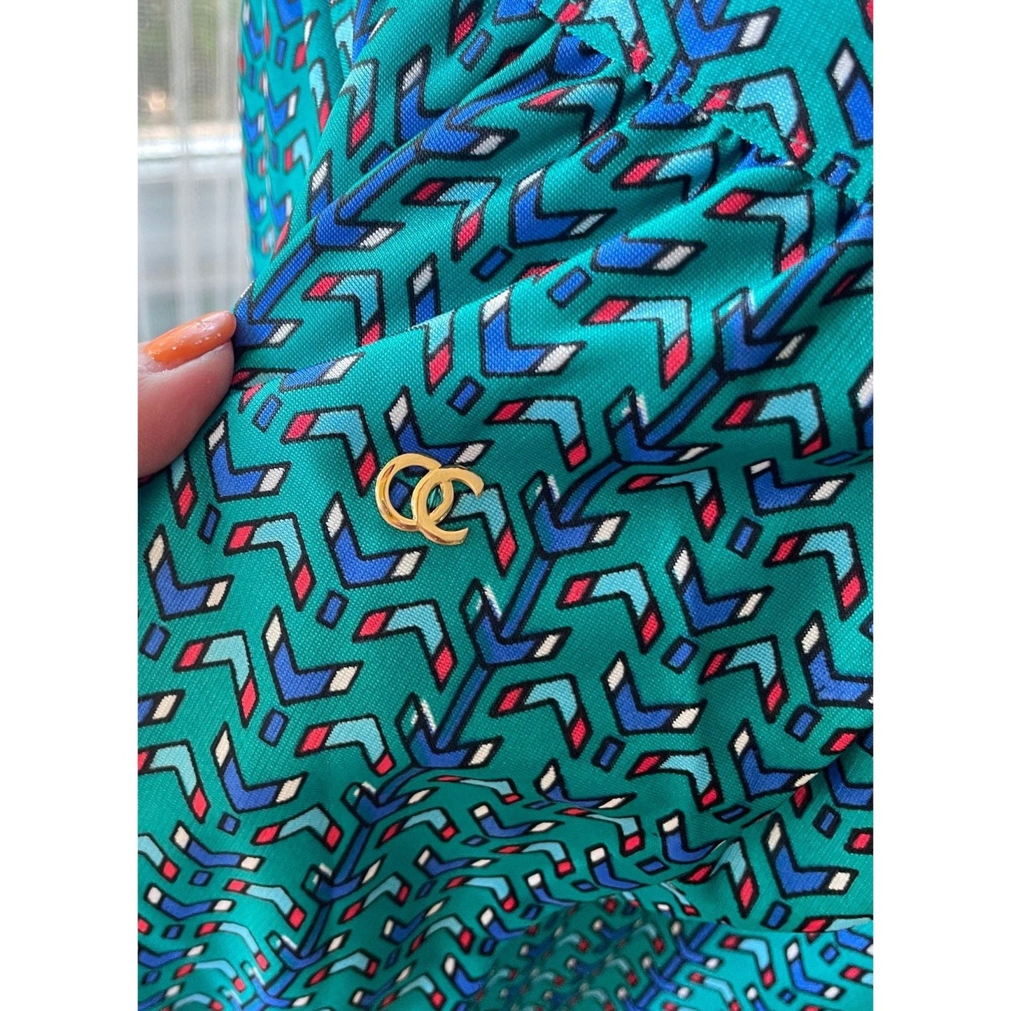 Vintage 80s wrap skirt, teal and blue, ankle length, Oleg Cassini