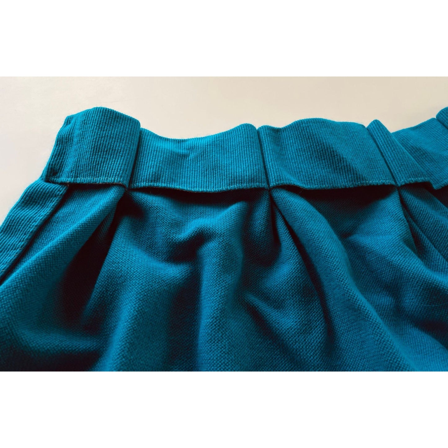 Vintage 70s pleated curtains, pair of blue thick panels, Sears