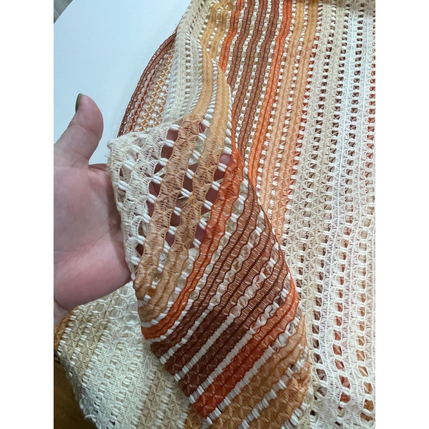 Vintage 70s pleated curtain, honeycomb weave, brown ombre