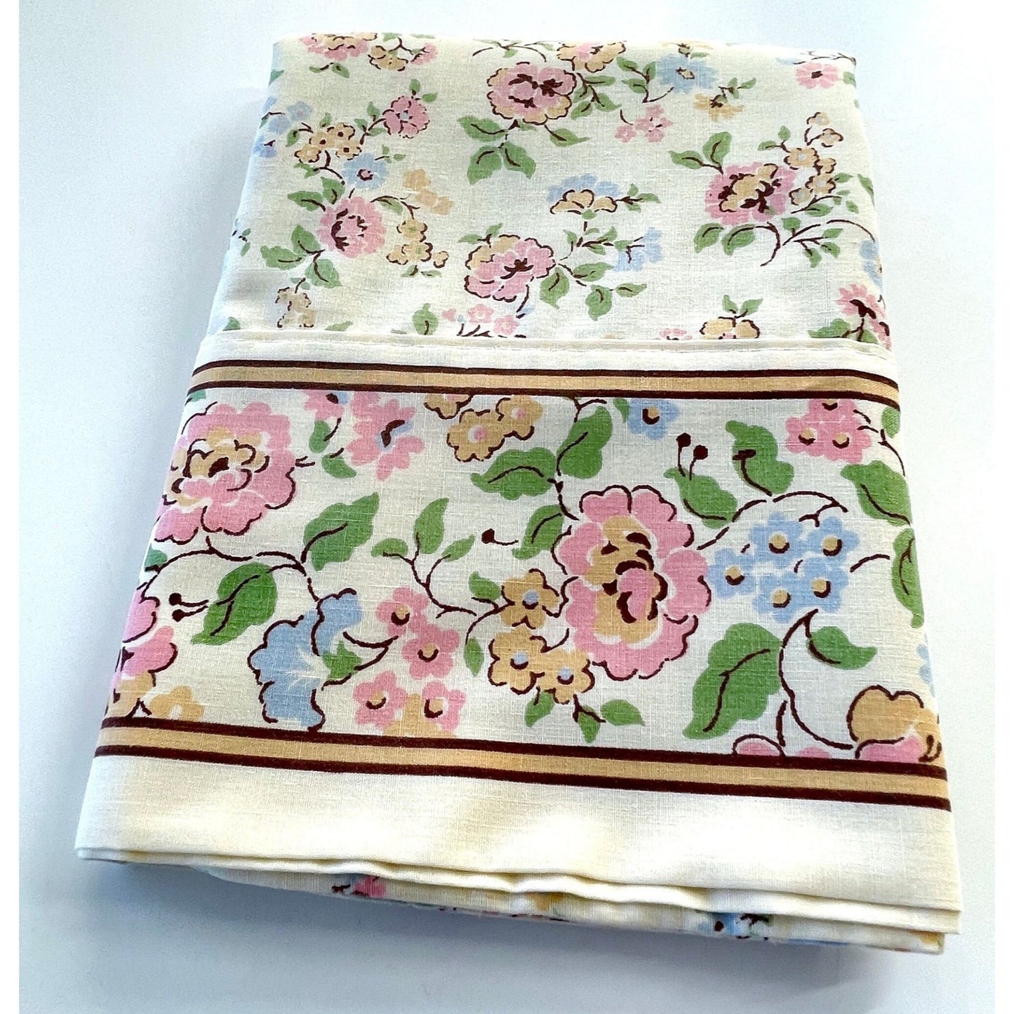 Vintage 80s pillowcase, pink and orange flowers with greenery