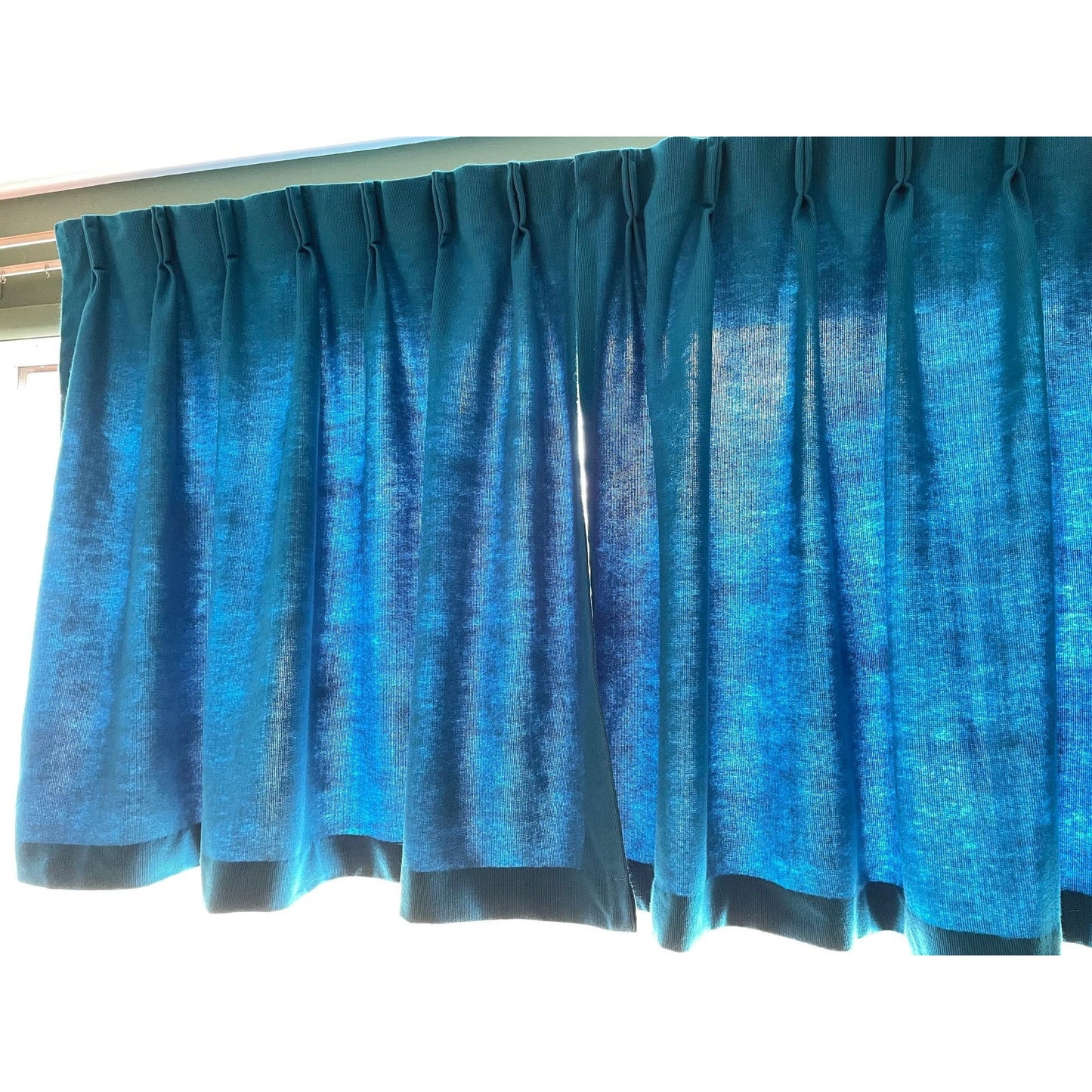 Vintage 70s pleated curtains, pair of blue thick panels, Sears