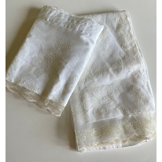 Vintage lace curtain panel and assorted valance, ivory
