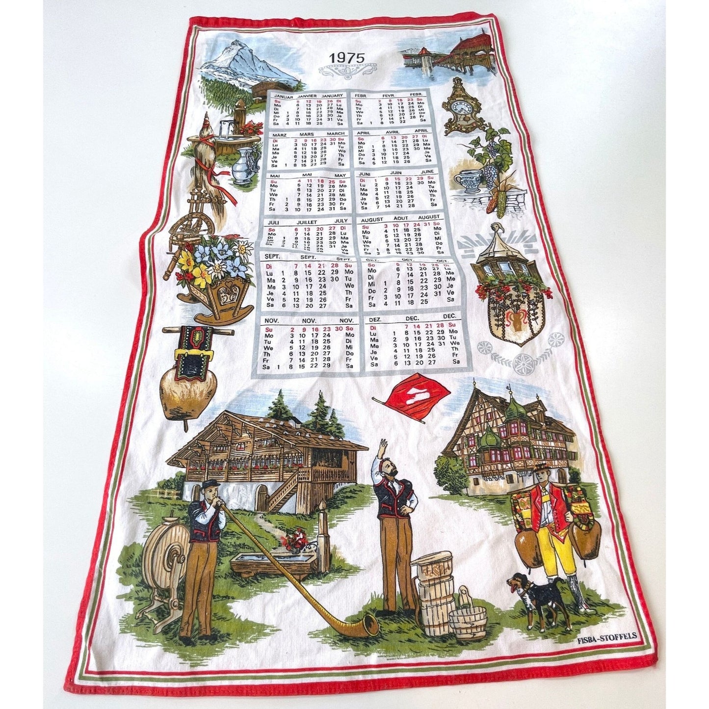 Vintage 1975 calendar tea towel