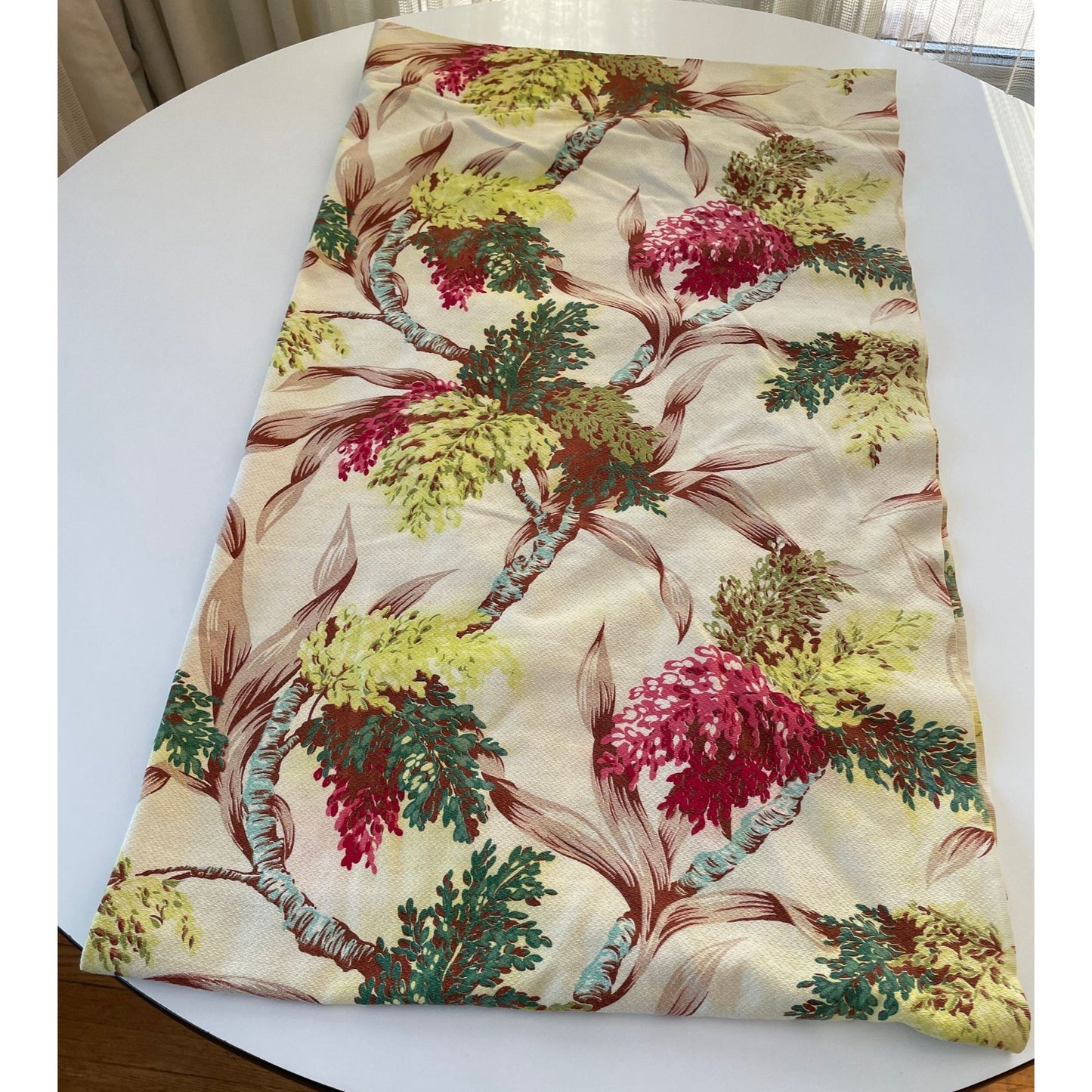 Vintage 50s barkcloth tropical flowers curtain