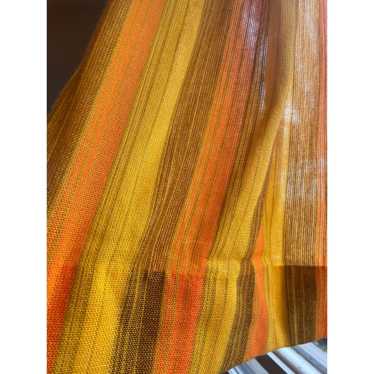 Vintage 70s pleated curtain, orange yellow stripes