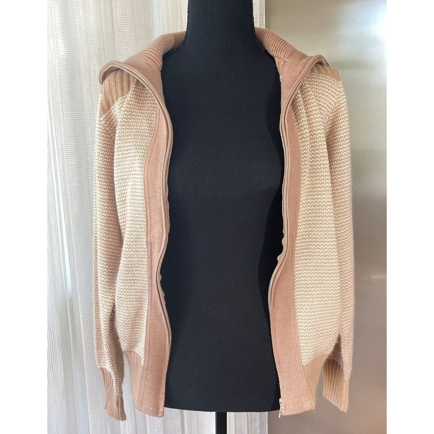 Vintage 80s knitted zipped jacket, unisex cardigan, Sears