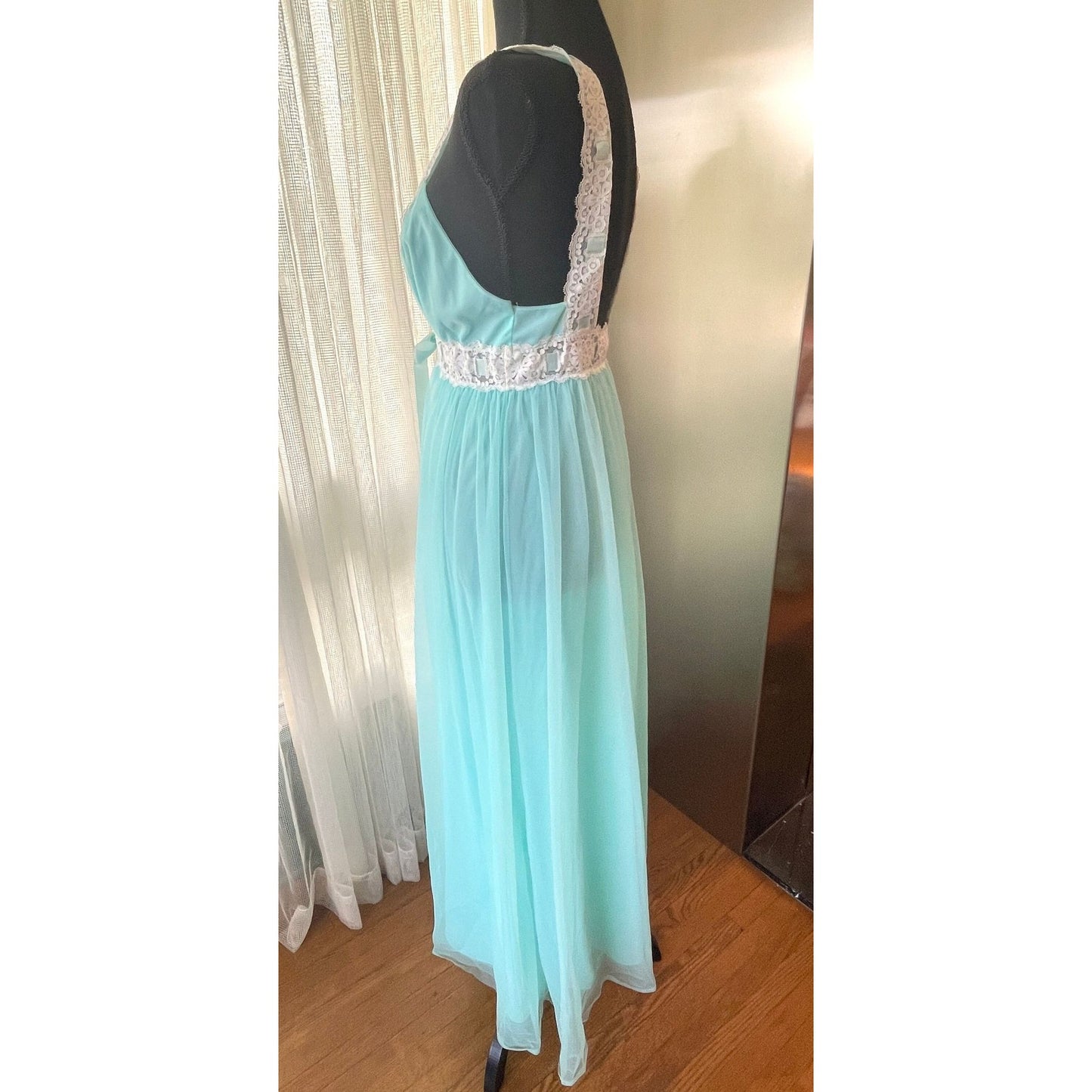 Vintage 1950s night dress, by Linda Underlovelies, turquoise sheer negligee
