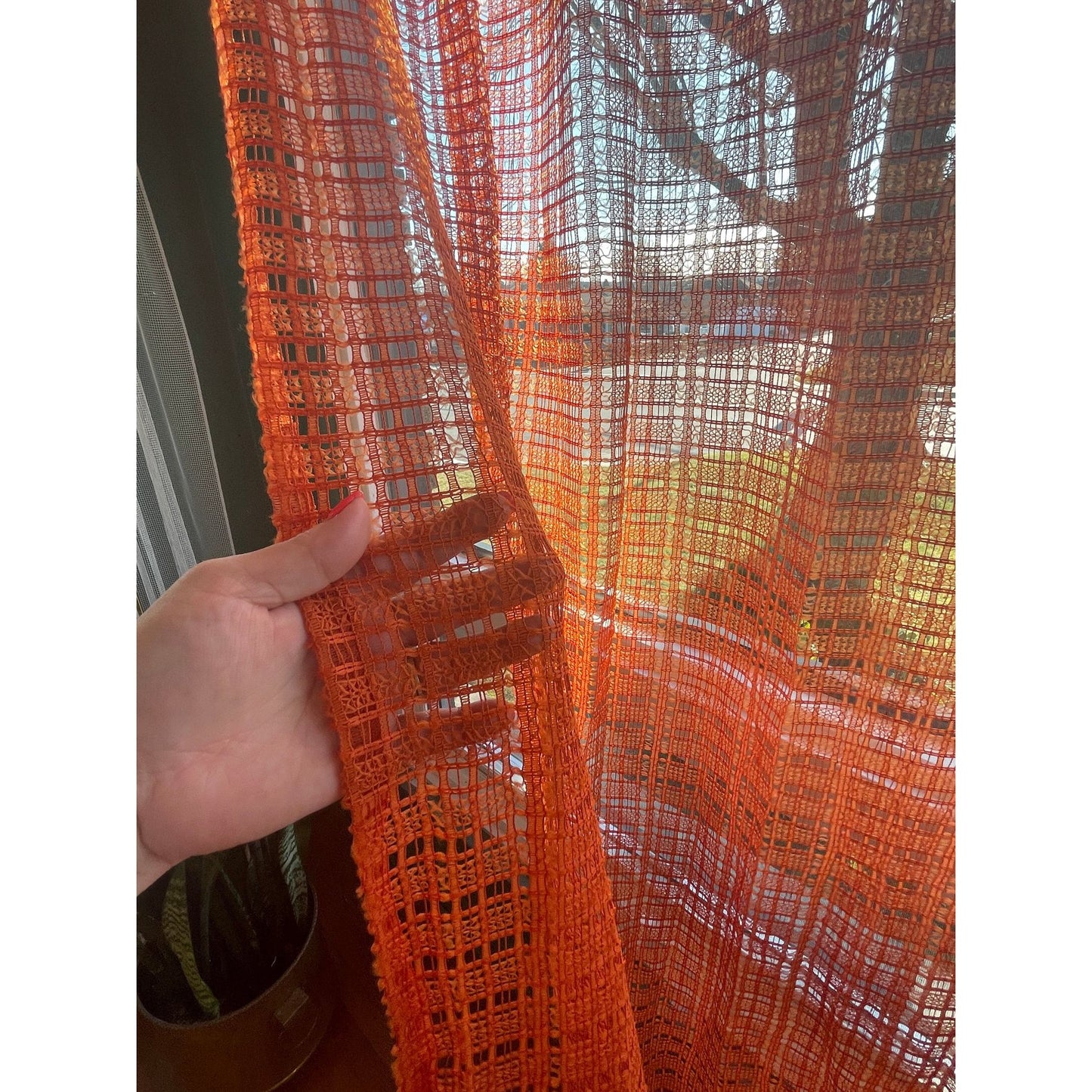 Vintage 70s orange woven curtain panel