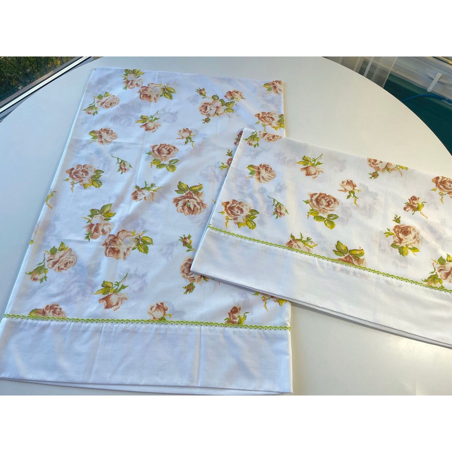 Vintage 70s pillowcases set, yellow orange floral, TruPrest