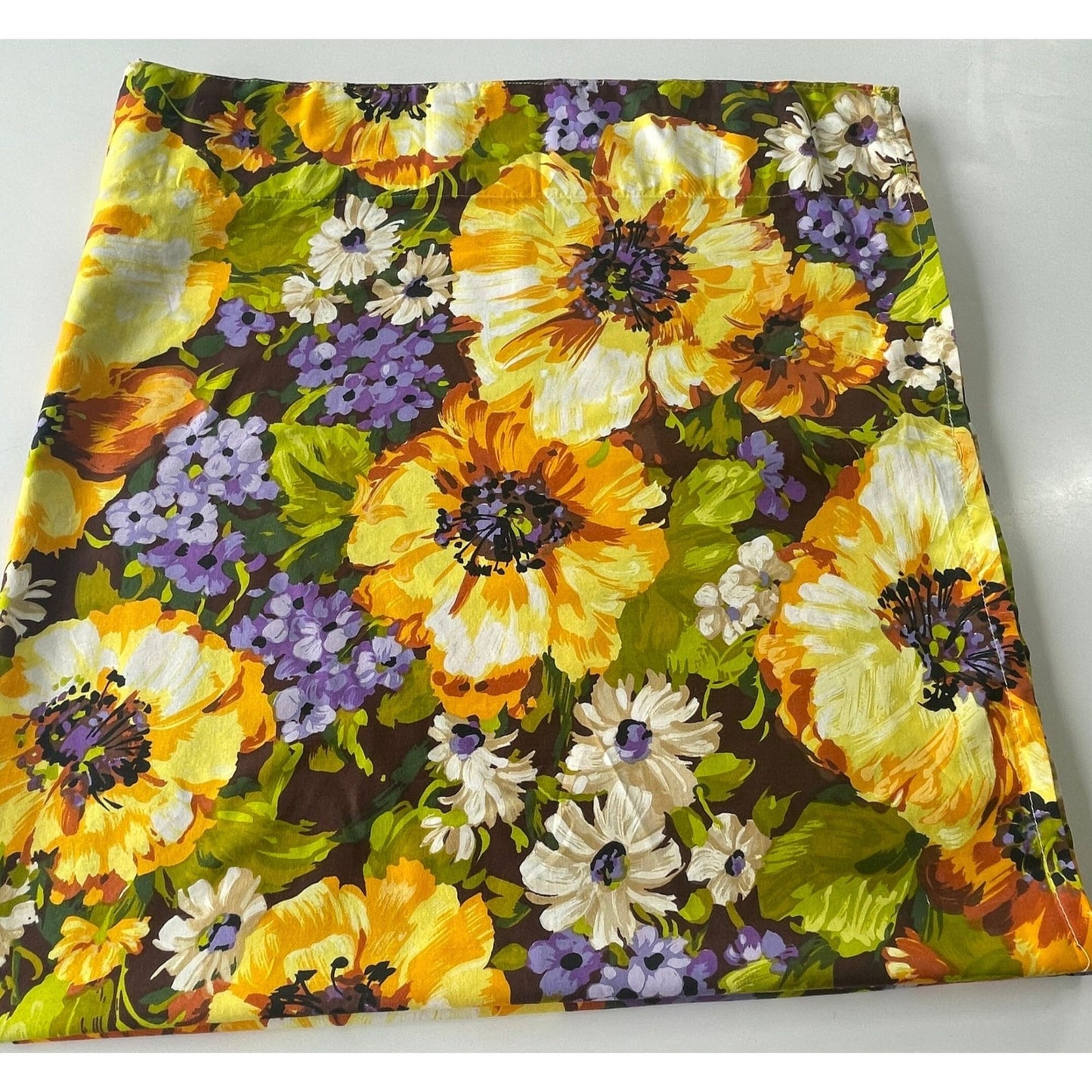 Vintage 80s pleated curtain, orange large flowers panel