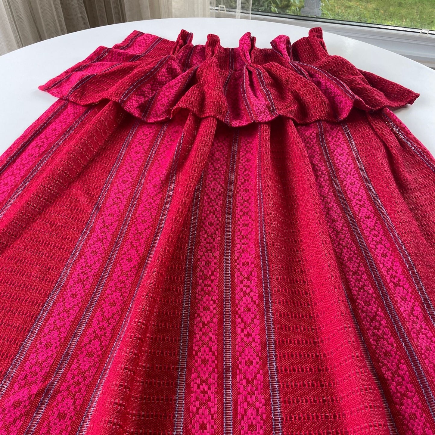 Vintage 70s pleated curtain, red, hot pink