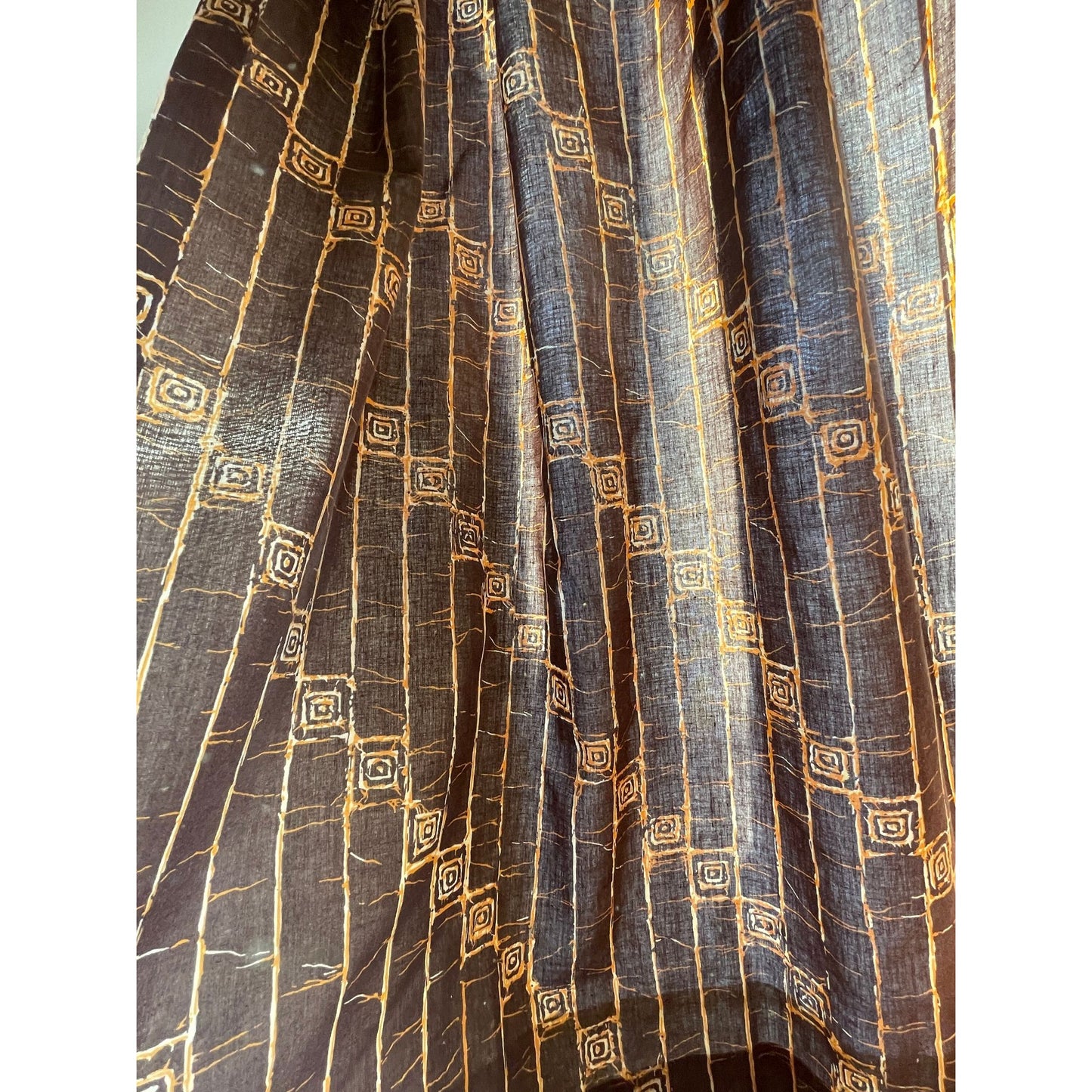 Vintage 70s pleated curtains, brown and orange, single panel or valance