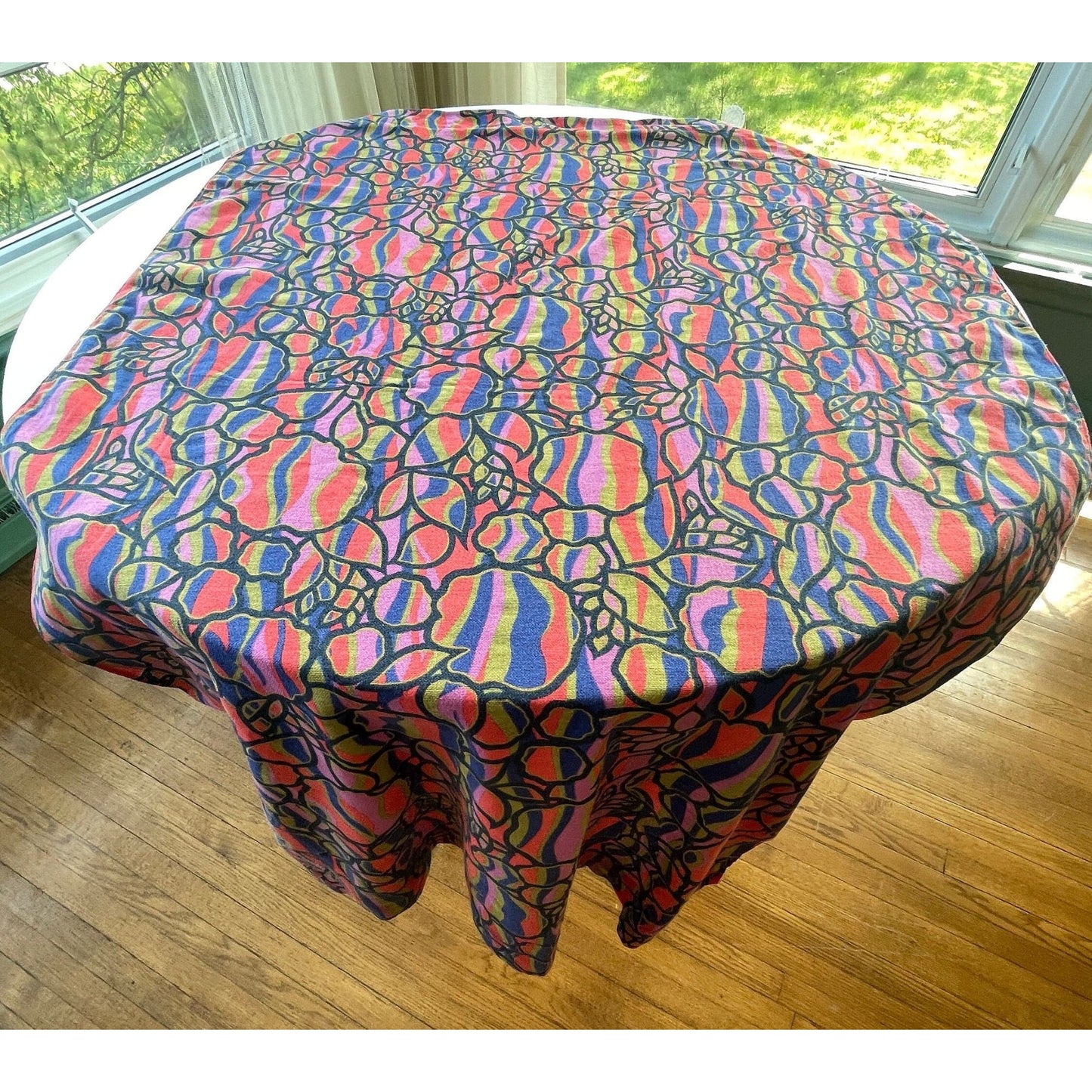 Vintage 70s curtain, multi colored abstract pattern