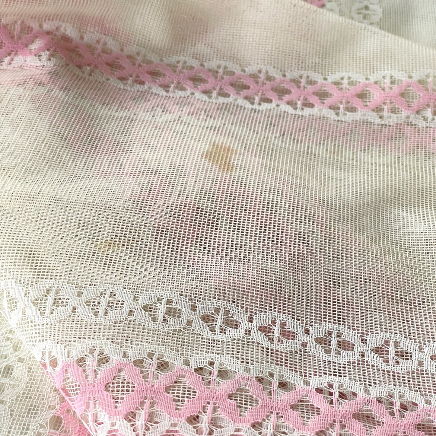 Vintage 80s curtain, pink stripes sheer panel