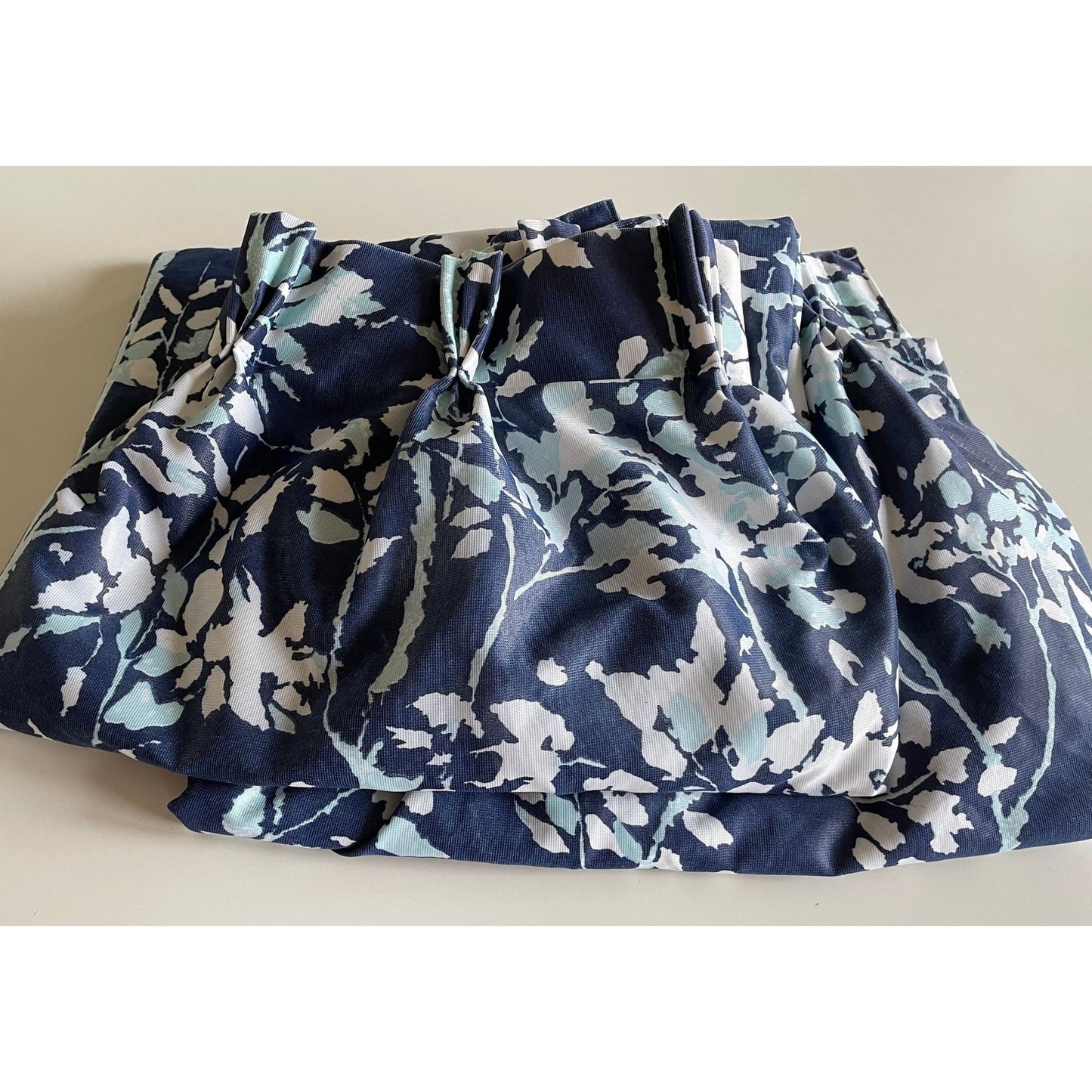 Vintage 60s pleated curtain, large blue flowers
