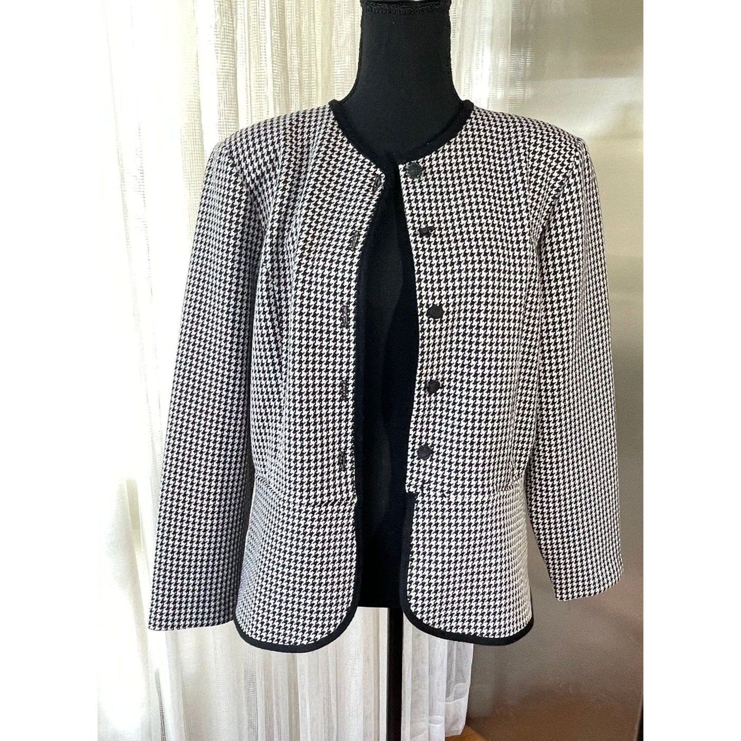 Vintage 80s blazer/ jacket, black and white houndstooth, D'Allaird's