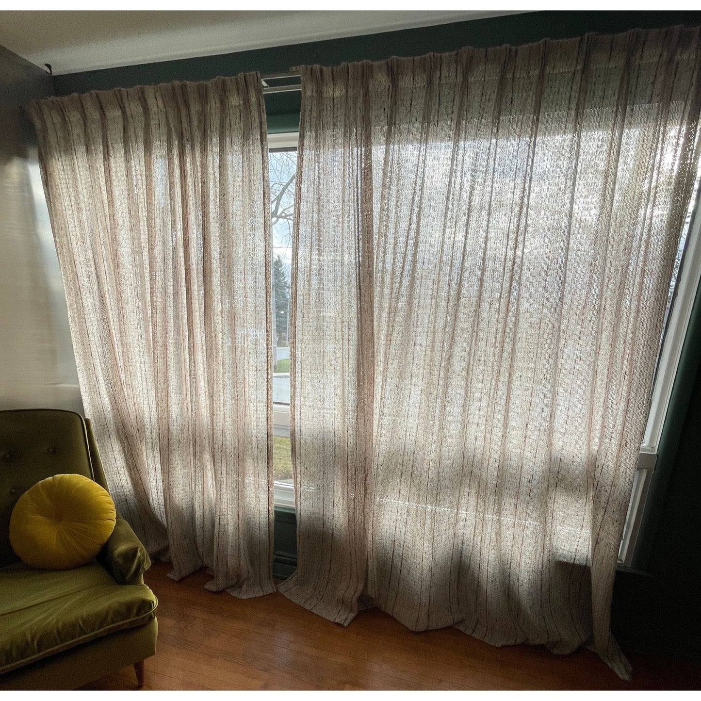 Vintage 70s pleated curtain, ecru, tan, oversized panel