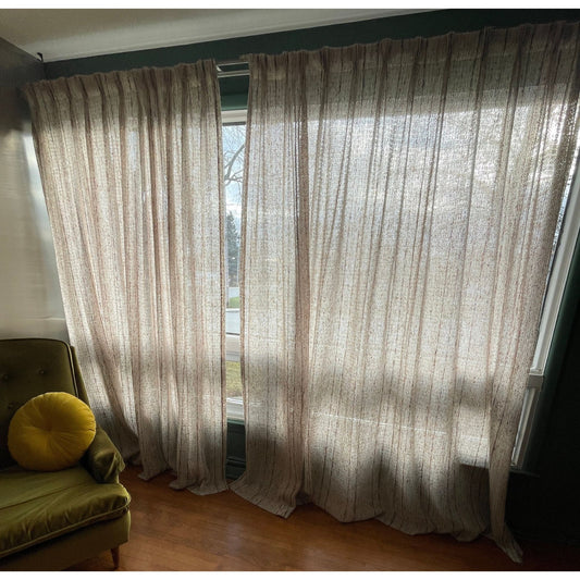 Vintage 70s pleated curtain, ecru, tan, oversized panel