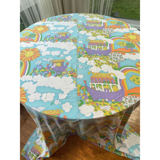 Vintage 70s flat sheet, Sears' Noah's Ark, twin size