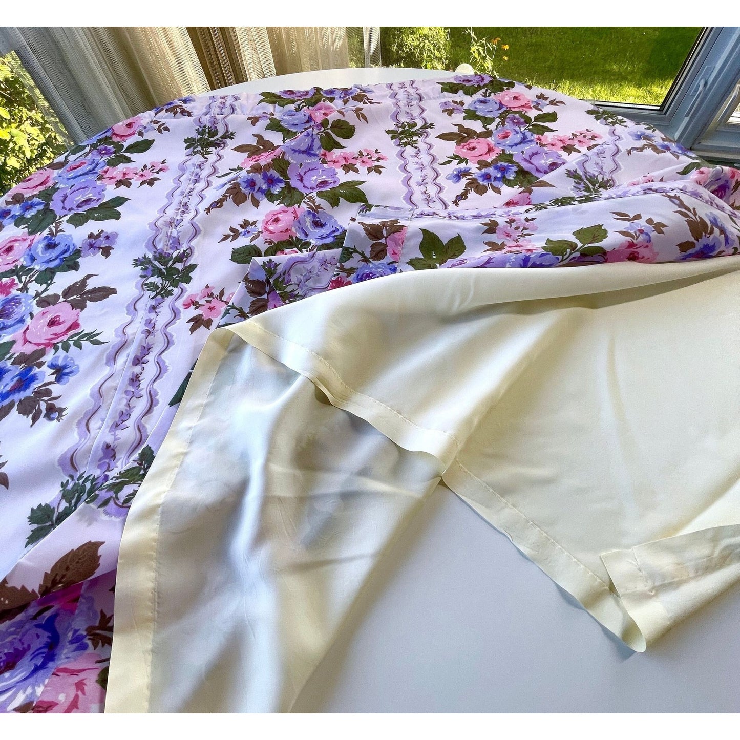 Vintage 60s purple floral curtain panel