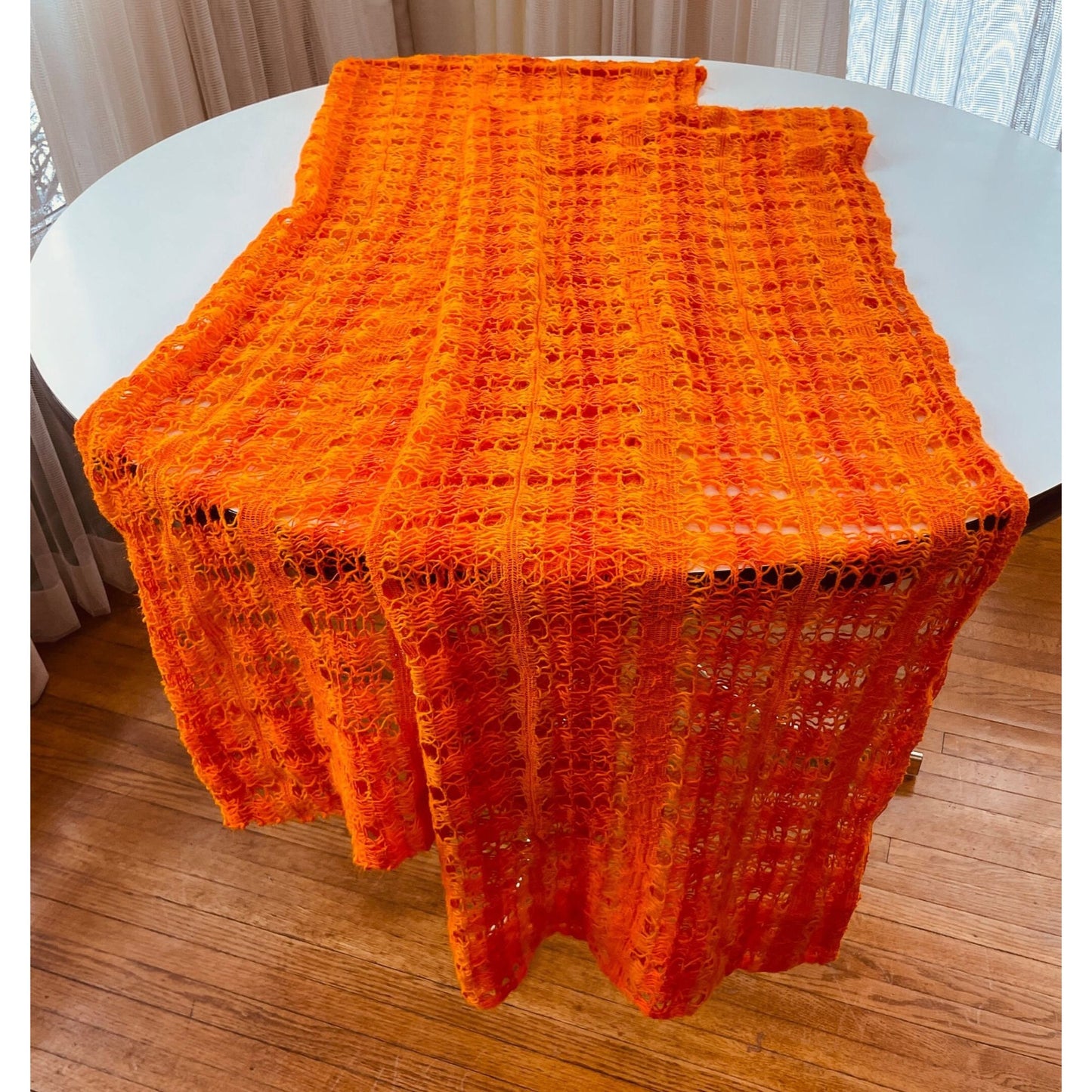 Vintage 70s net woven orange curtains