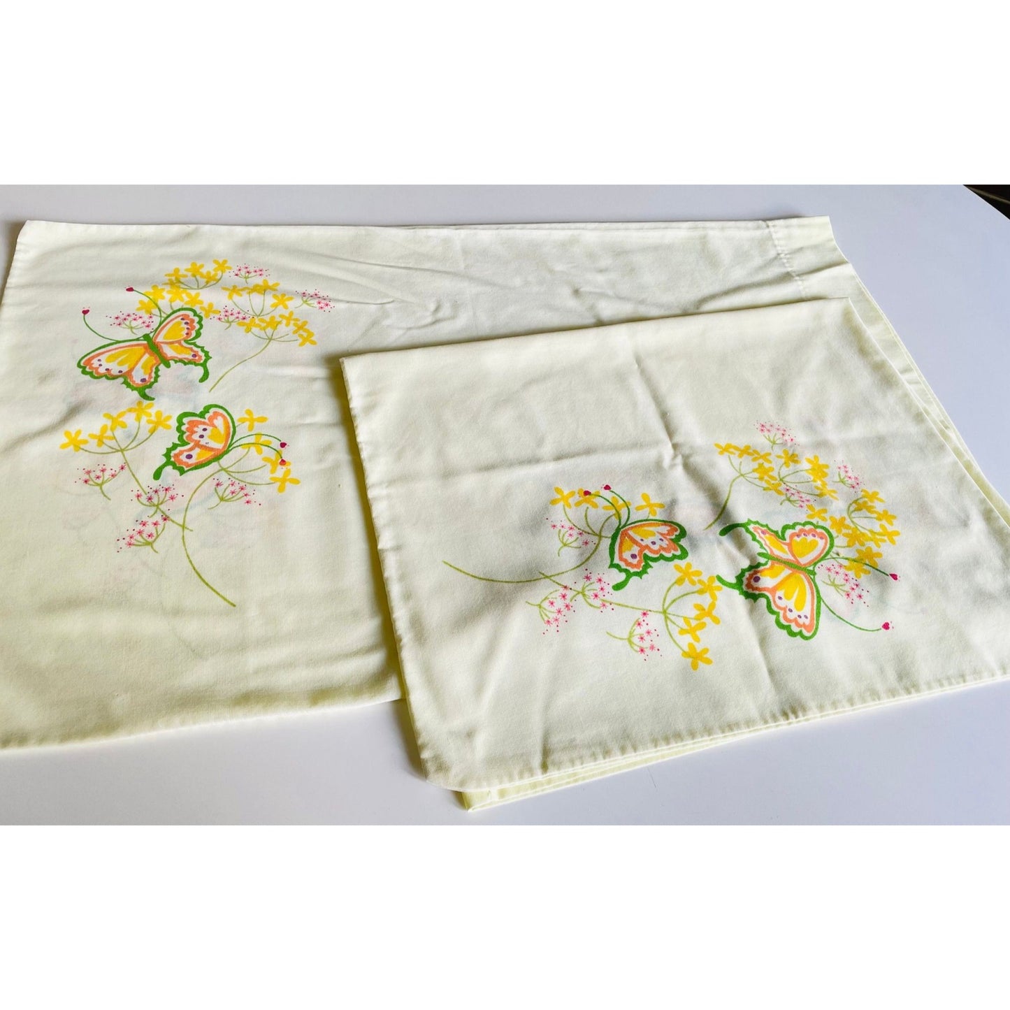 Vintage 70s pillowcases, yellow and orange butterflies, TasteMaker