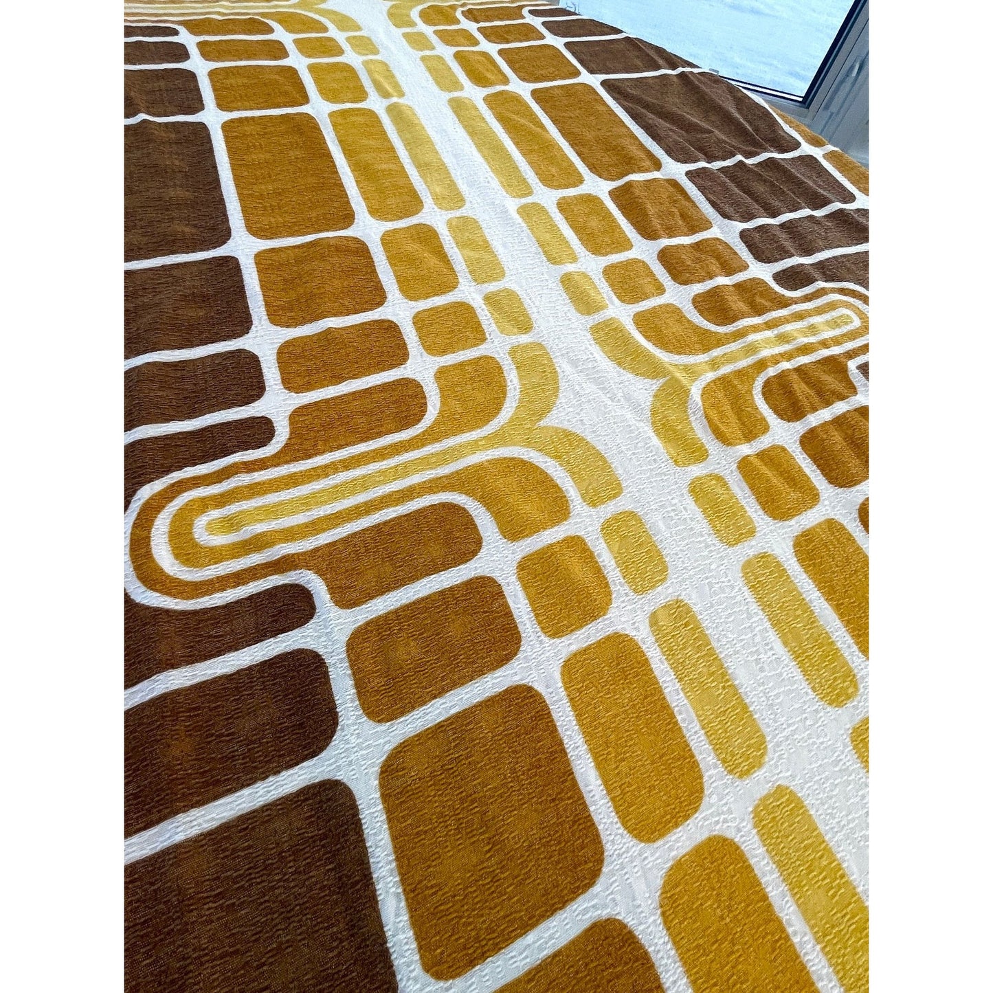 Vintage 60s orange brown geometric curtain, fiberglass panel