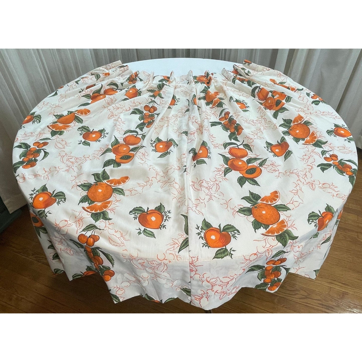 Vintage 50s pleated curtain, orange fruits novelty print