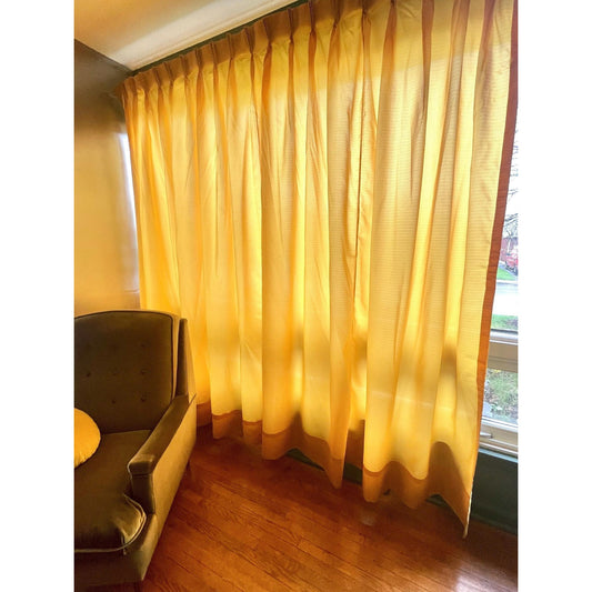 Vintage 60s pleated curtain, golden yellow sheer panel