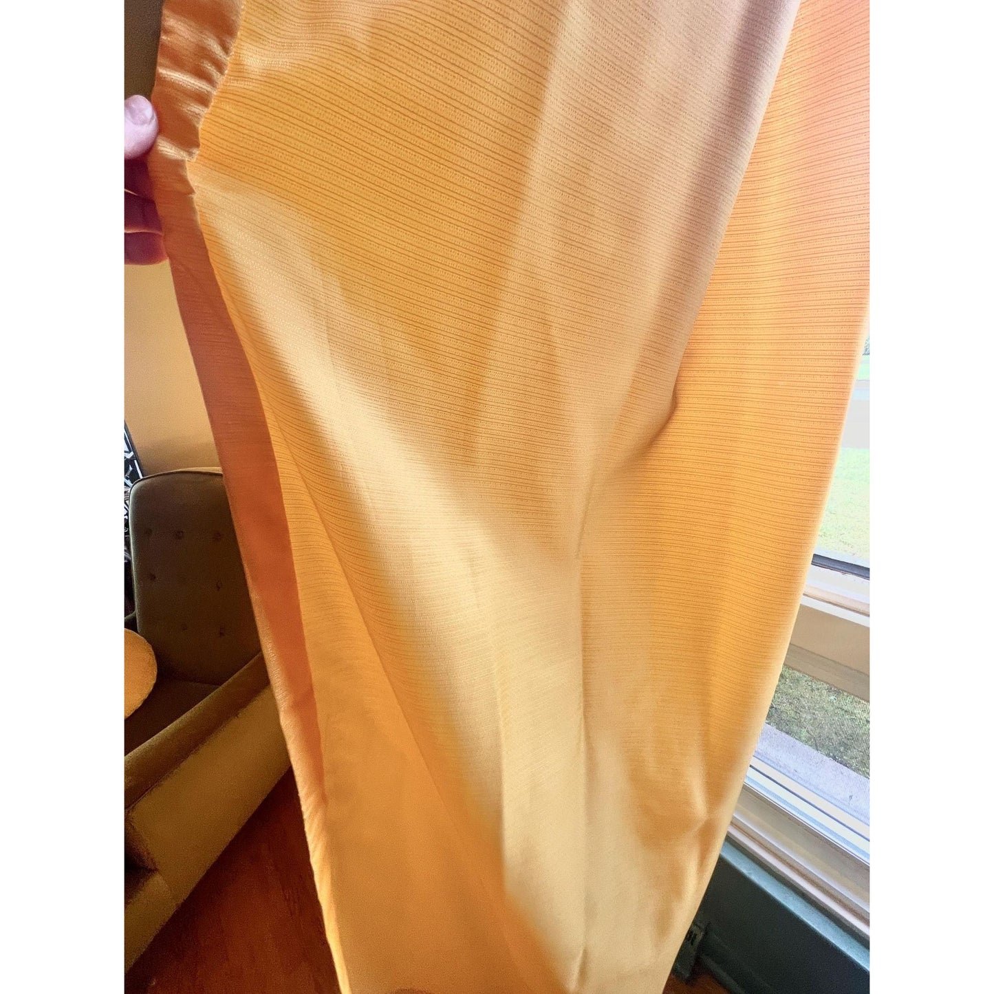Vintage 60s pleated curtain, golden yellow sheer panel