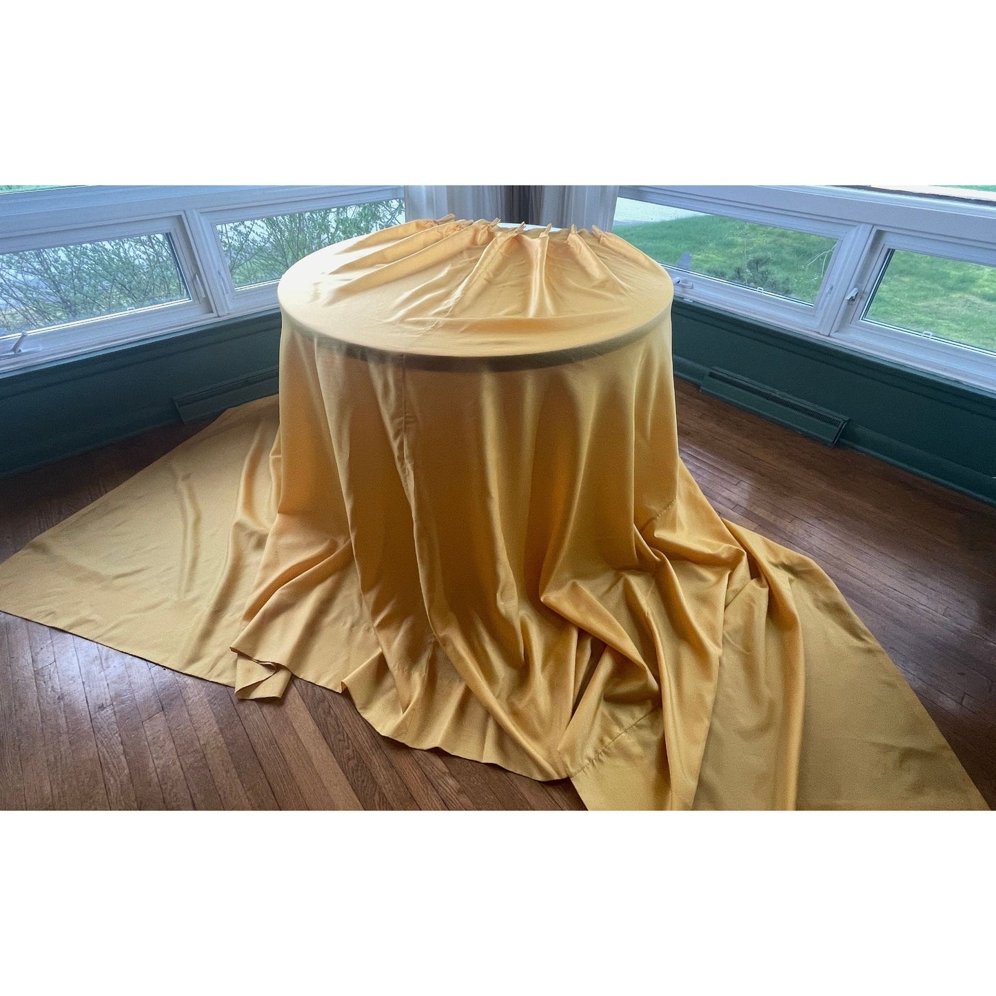 Vintage 60s pleated curtain, golden yellow sheer panel