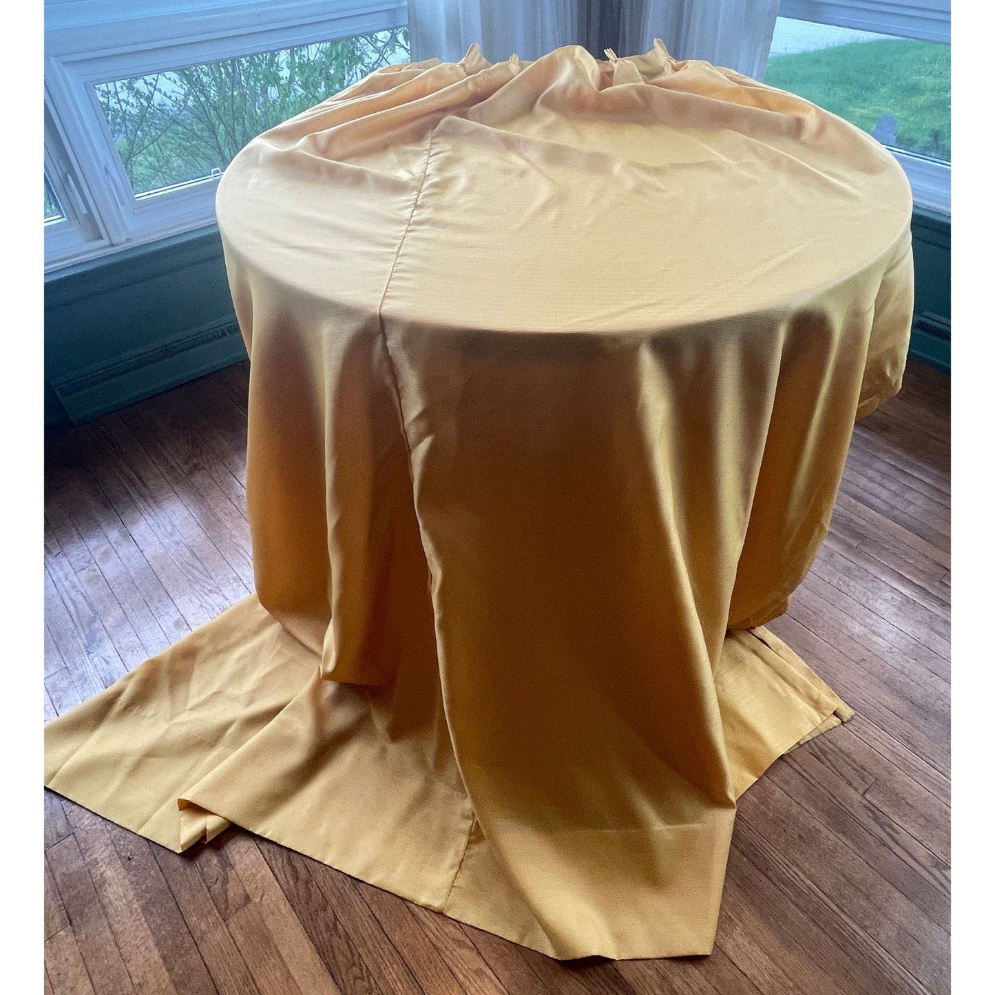 Vintage 60s pleated curtain, golden yellow sheer panel
