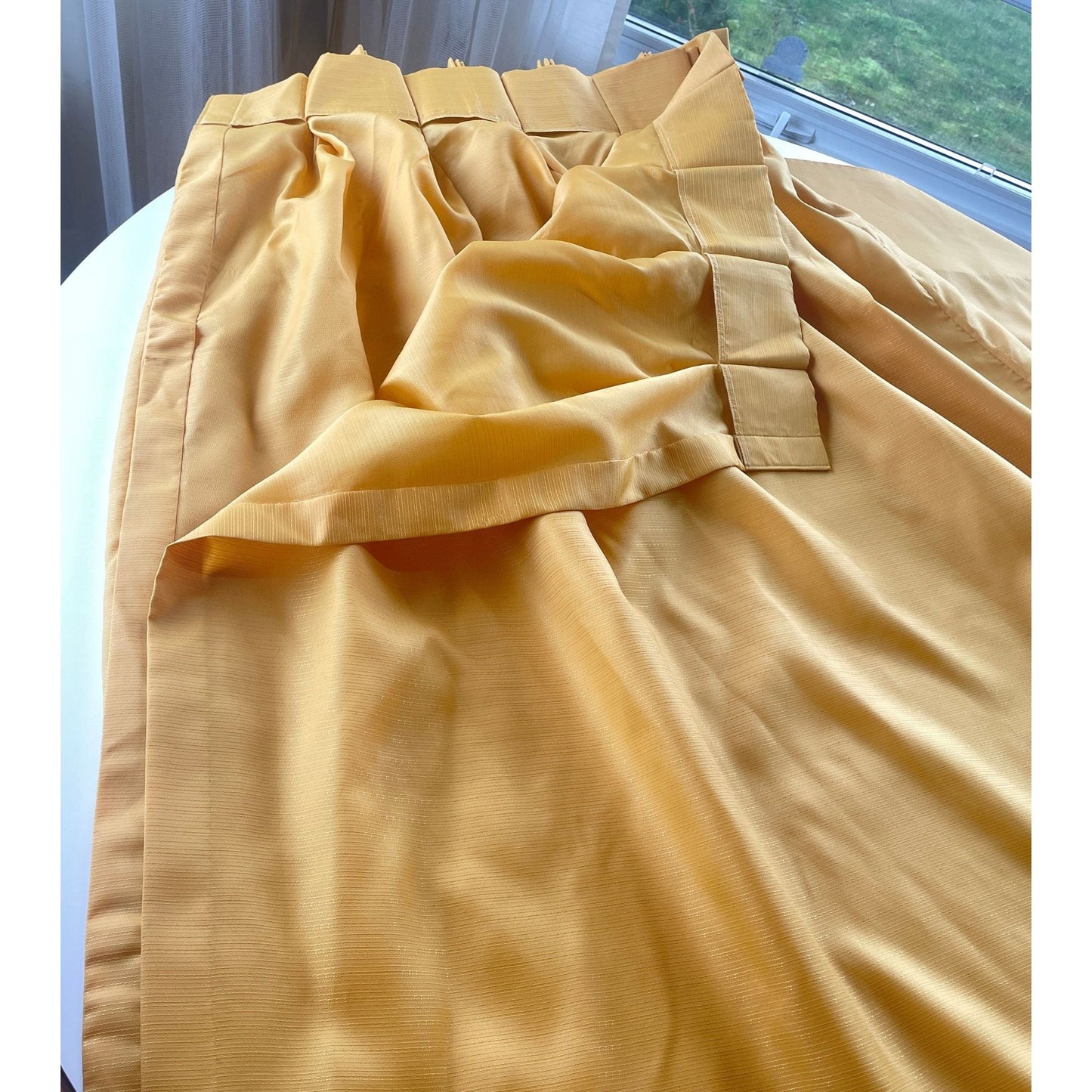 Vintage 60s pleated curtain, golden yellow sheer panel