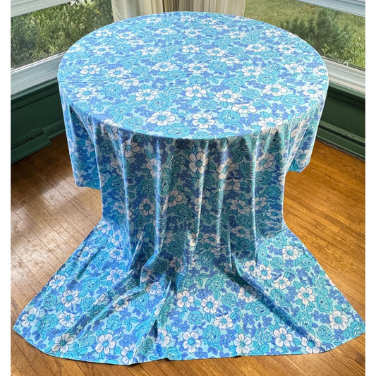 Vintage 70s flat /top sheet, blue flowers, twin size, Wabasso