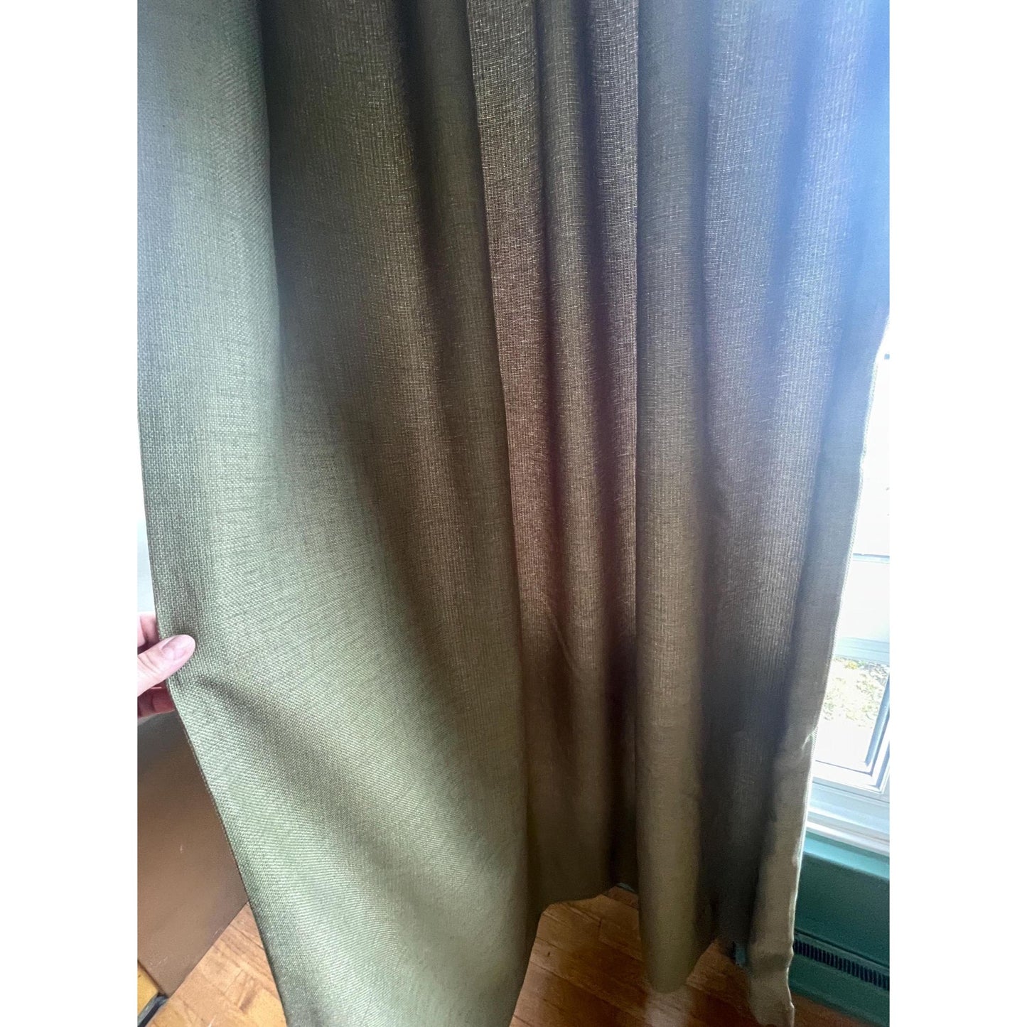 Vintage 1990s pleated curtain, dark sage green