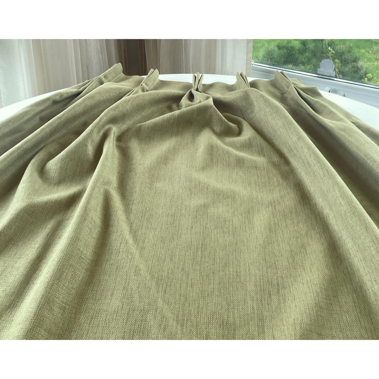 Vintage 1990s pleated curtain, dark sage green