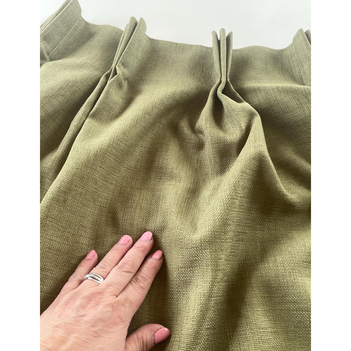 Vintage 1990s pleated curtain, dark sage green