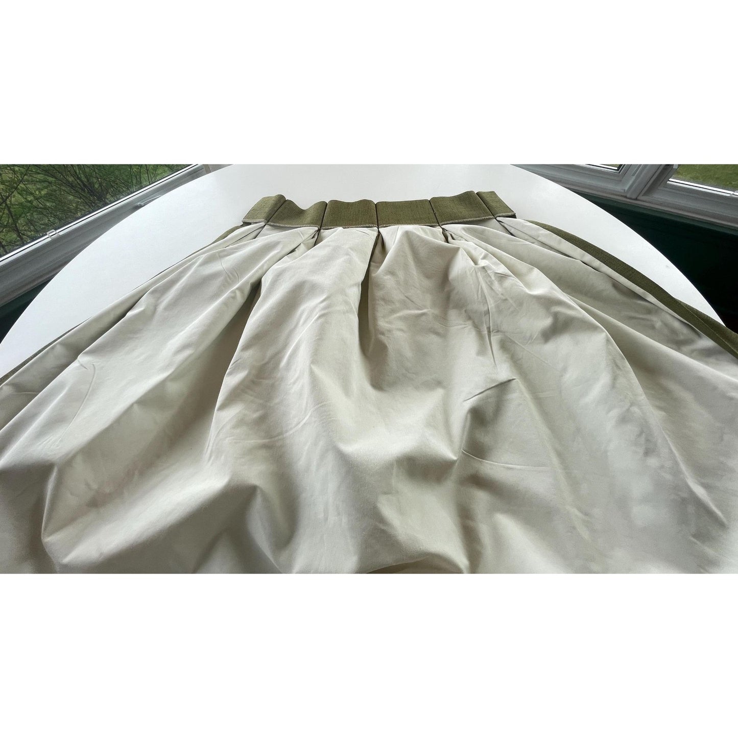 Vintage 1990s pleated curtain, dark sage green