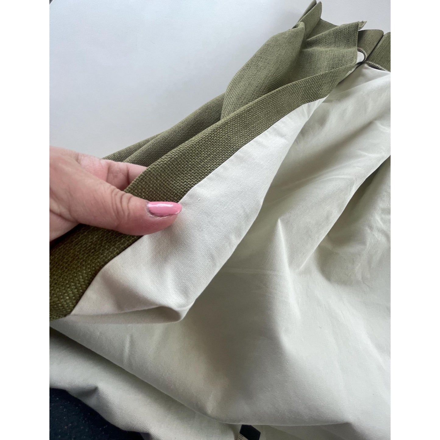 Vintage 1990s pleated curtain, dark sage green