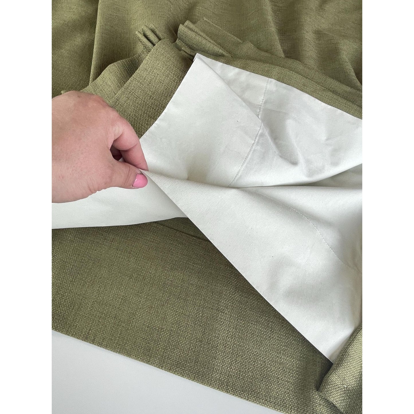 Vintage 1990s pleated curtain, dark sage green