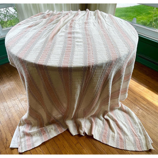Vintage 80s pleated curtain, blush pink stripes, lined drape, JC Penney