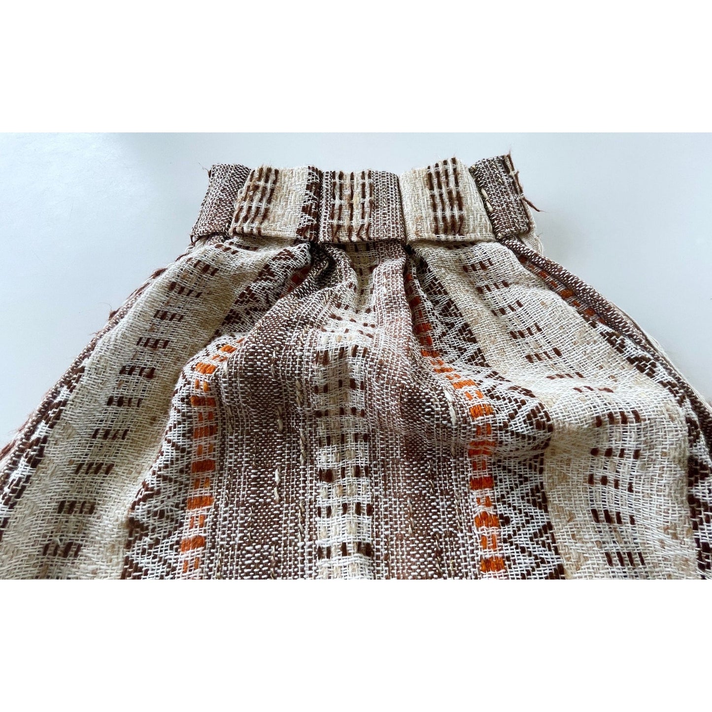 Vintage 70s pleated curtains, pair of beige, brown, orange stripes panels