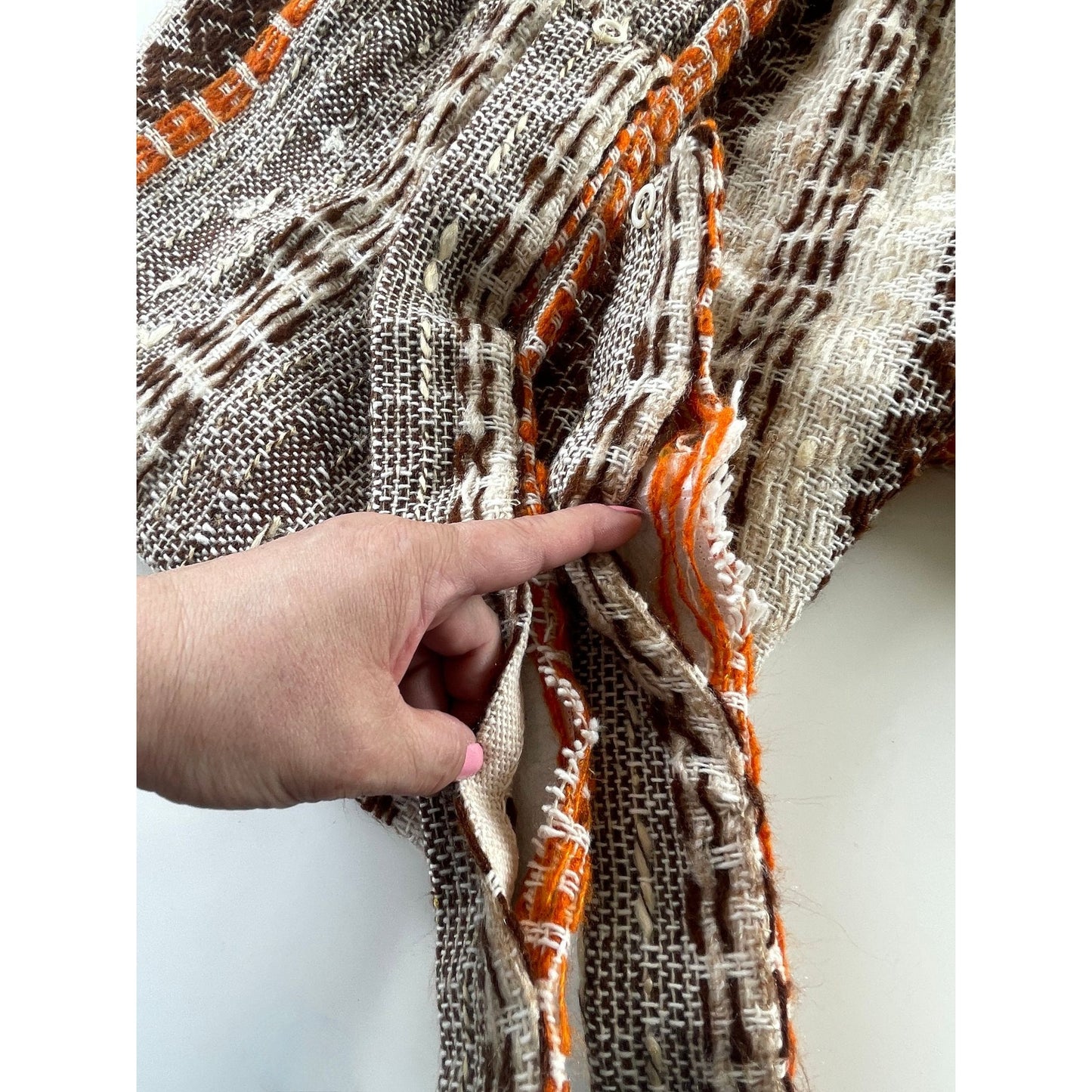 Vintage 70s pleated curtains, pair of beige, brown, orange stripes panels