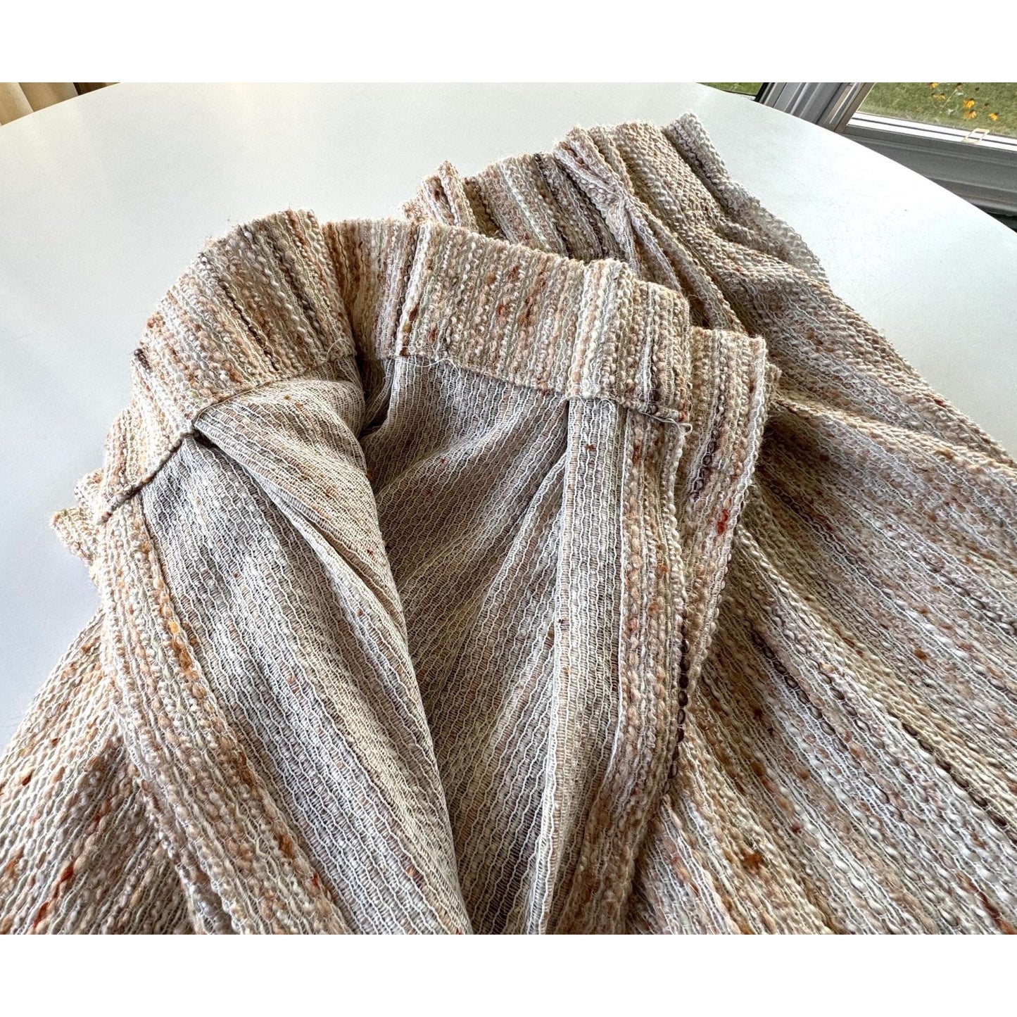 Vintage 70s pleated curtain, tan and brown panel