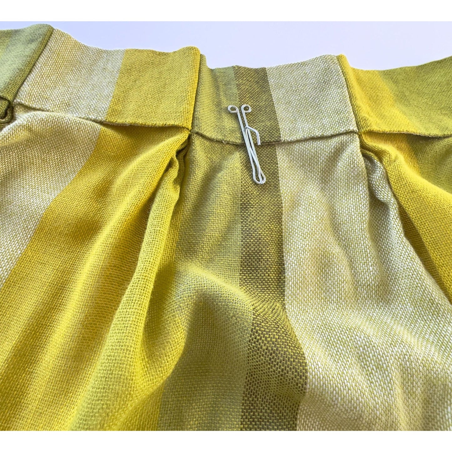 Vintage 70s curtain, lime, avocado, green stripes, pleated panel & tie back, 1970s window treatment, price for 1, 4 available, 26"W x 88"L