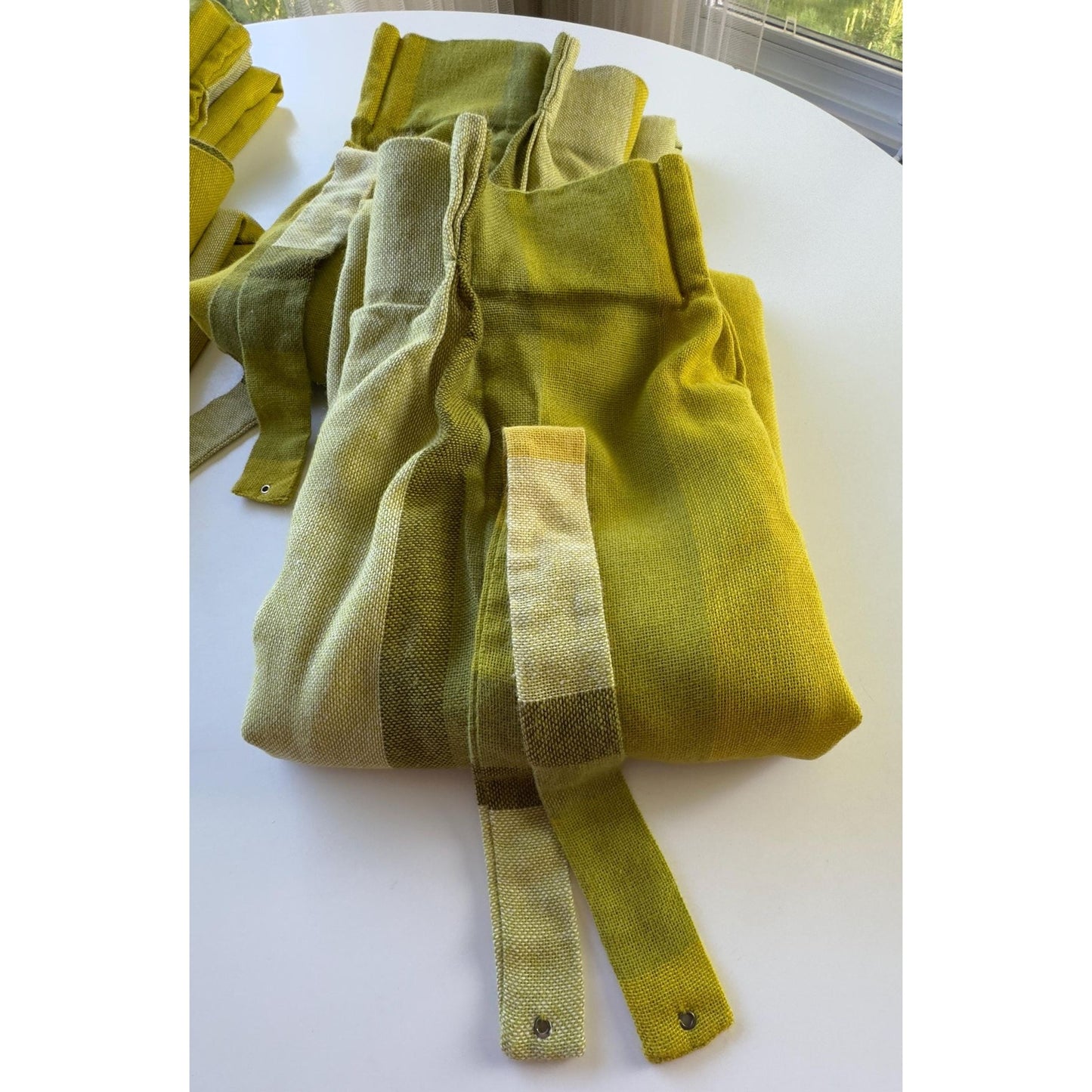 Vintage 70s curtain, lime, avocado, green stripes, pleated panel & tie back, 1970s window treatment, price for 1, 4 available, 26"W x 88"L